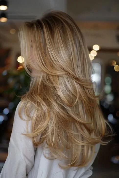 Butterfly Cut Lange Laagjes Blond Uzun Katlı Saç