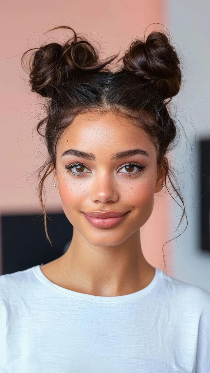 Dağınık space bun saç modeli