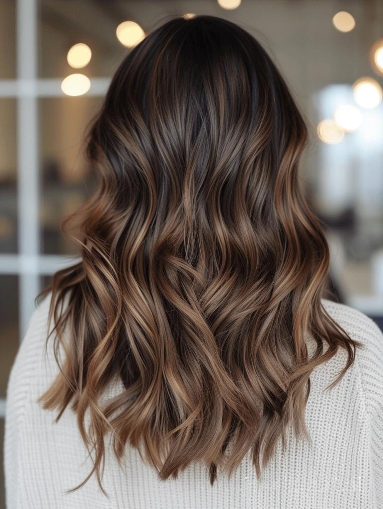 Dalgalı kumral balayage saç