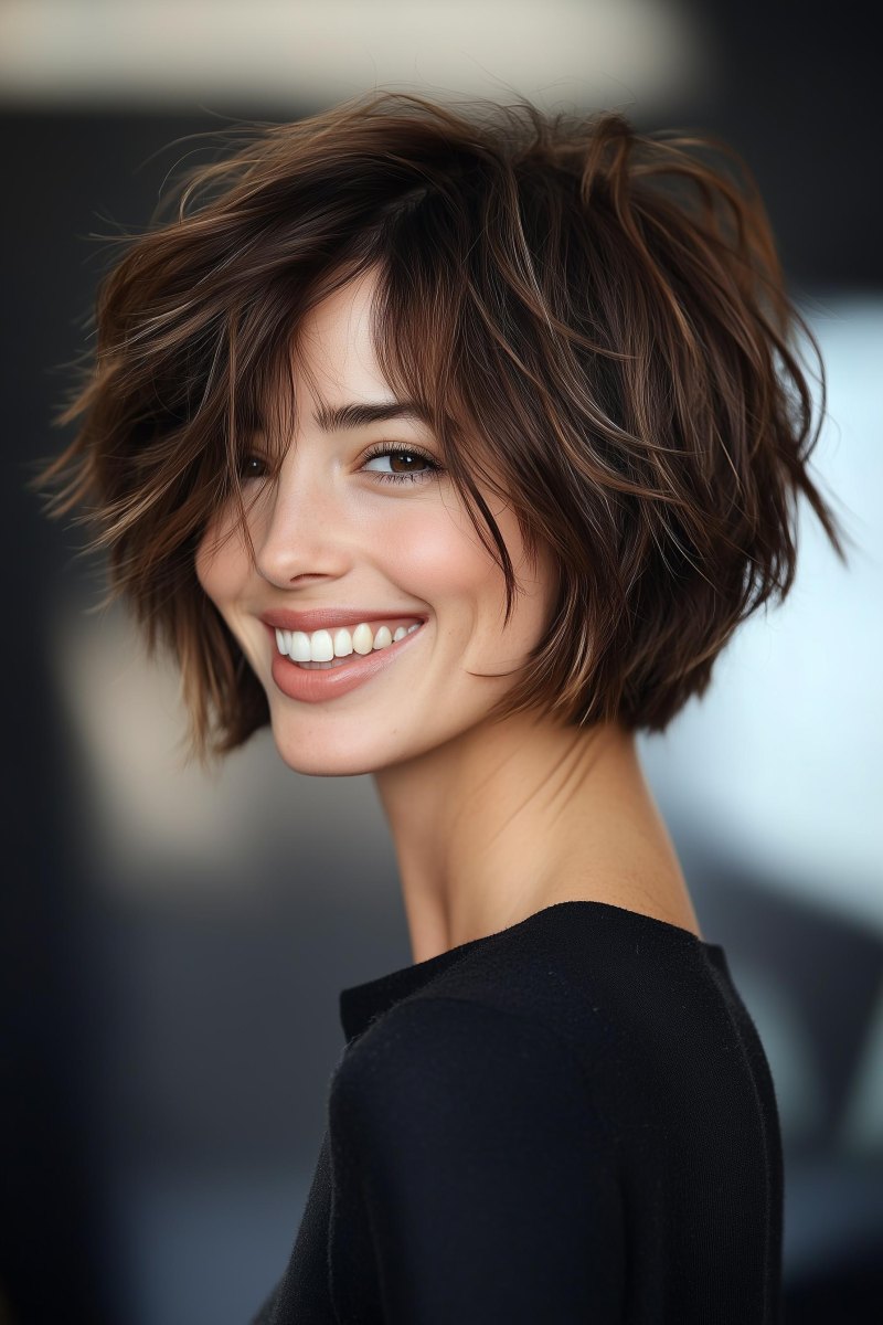Hacimli dağınık shag bob
