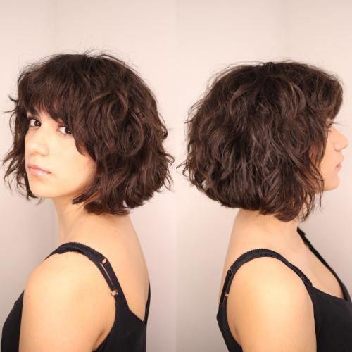 Esmer shaggy wavy bob saç