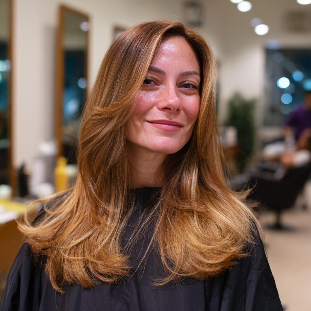 Golden Brown Face Framing Layers