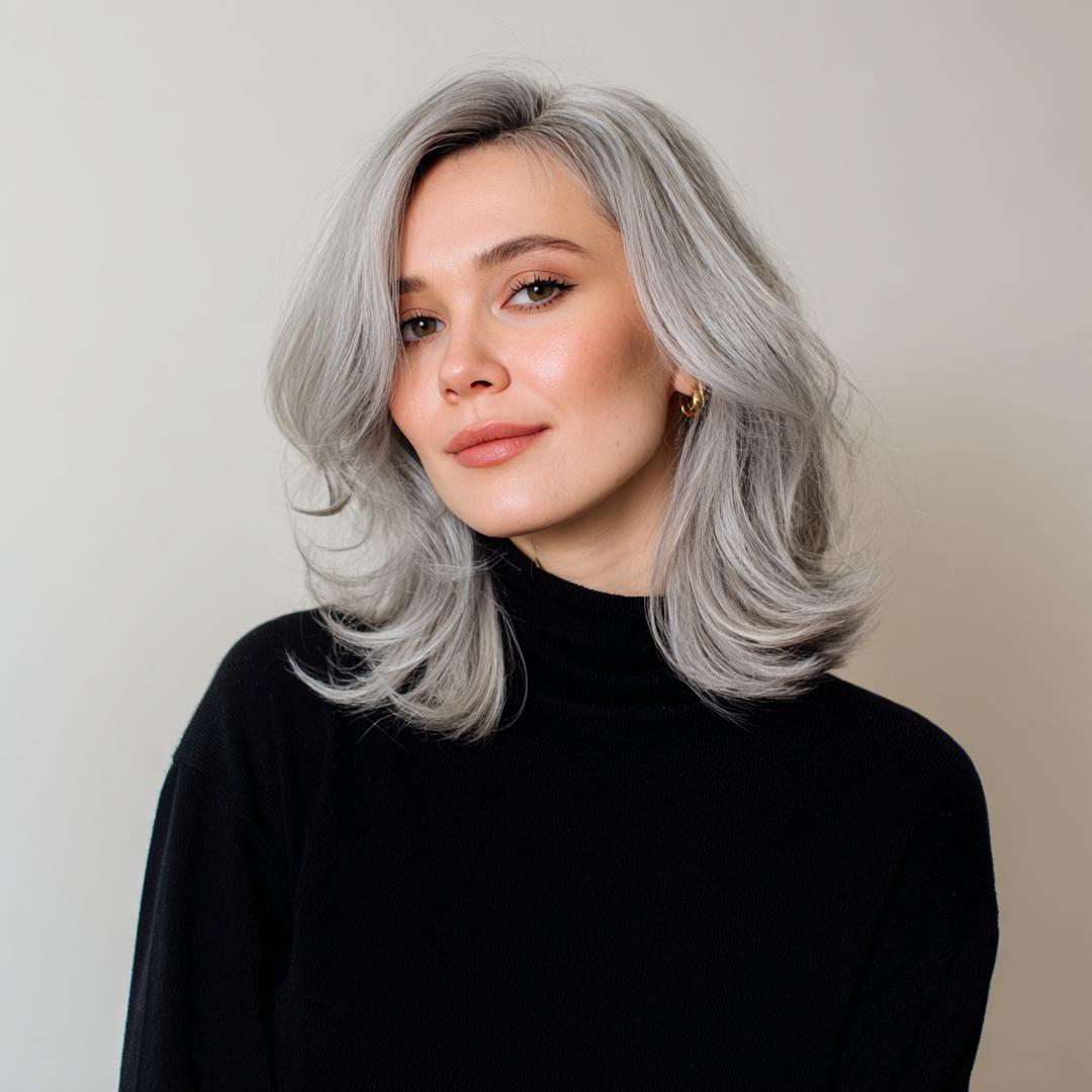 Gray Layered Blowout Side Part