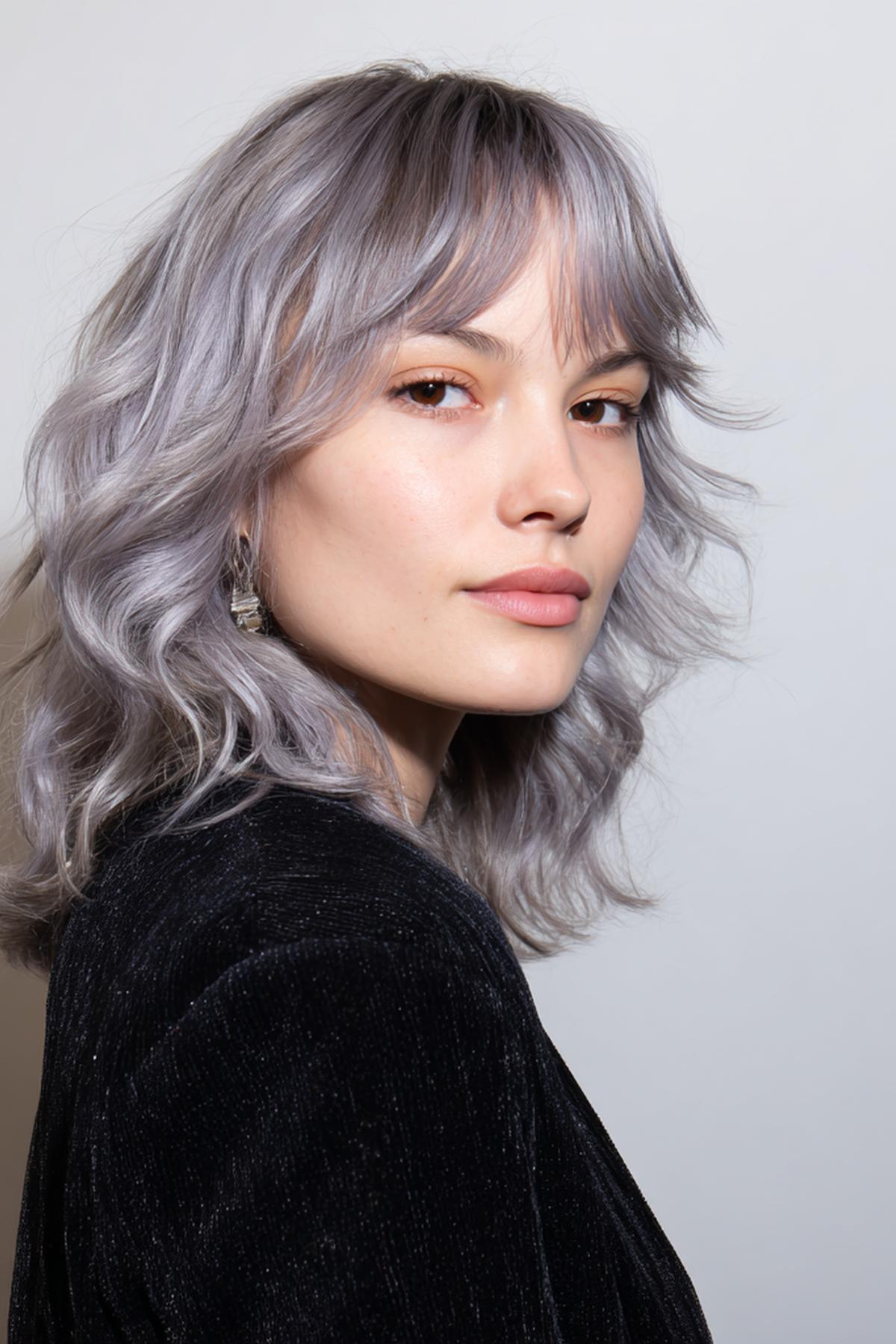 Lavender Silver Waves With Bangs