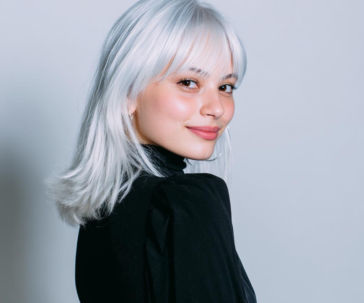 White Silver Bob With Bangs