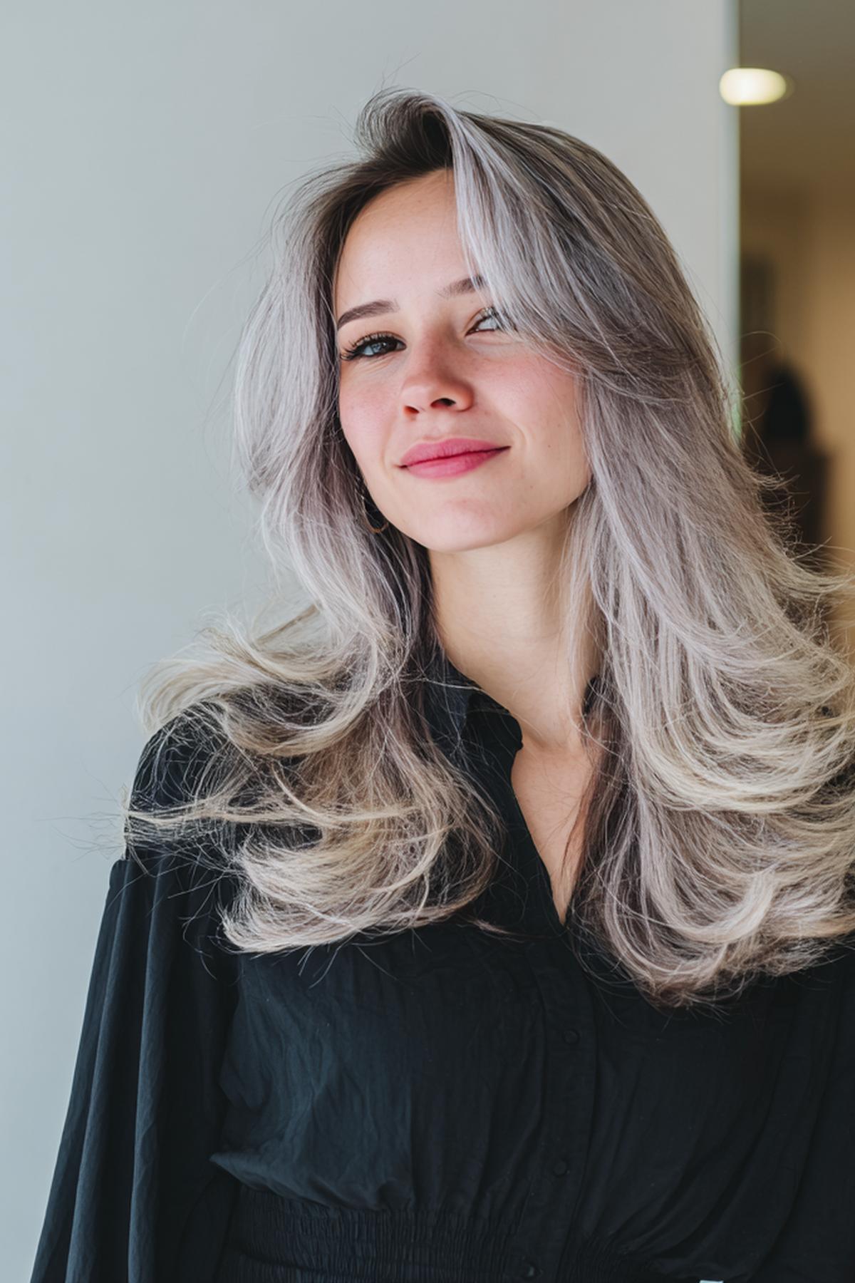 Layered Silver Blowout Hair