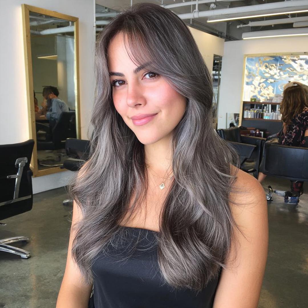 Ash Gray Waves With Bangs