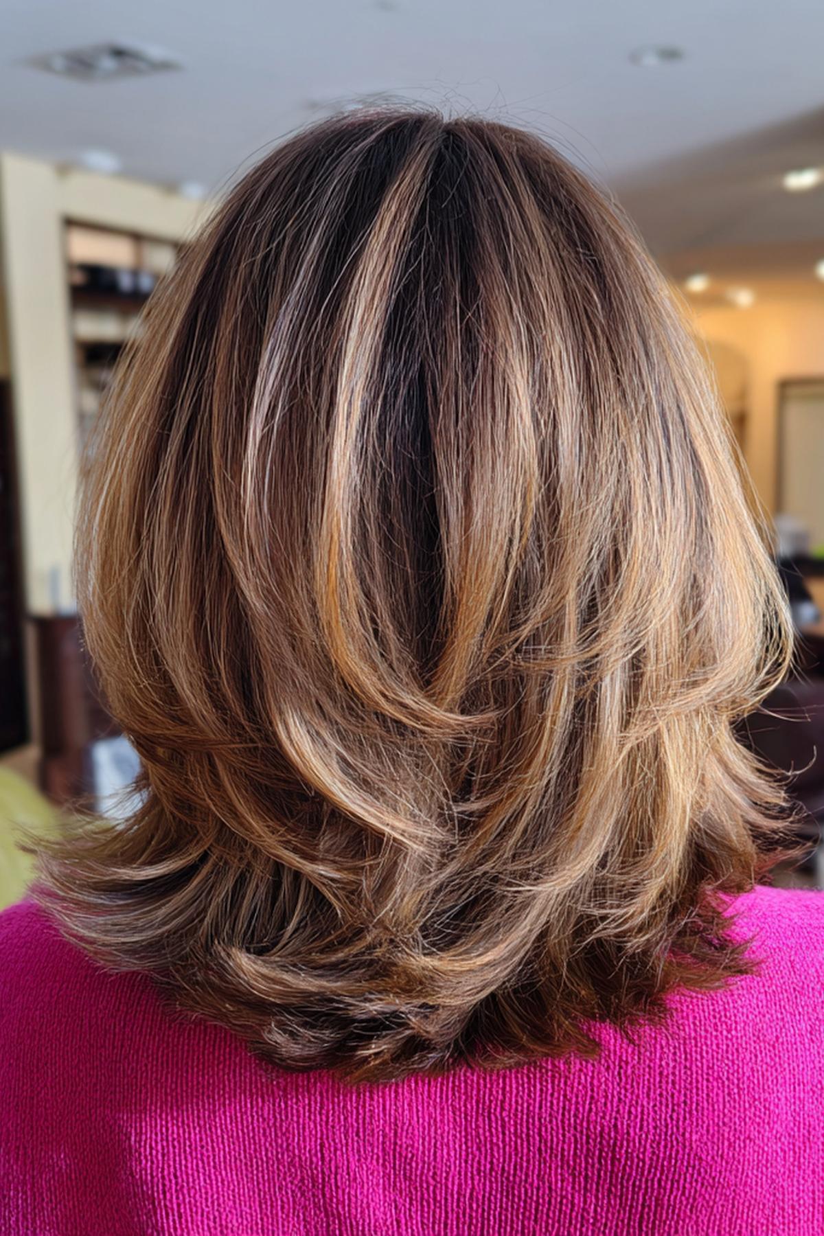 Layered Bronde Lob Feathered Ends