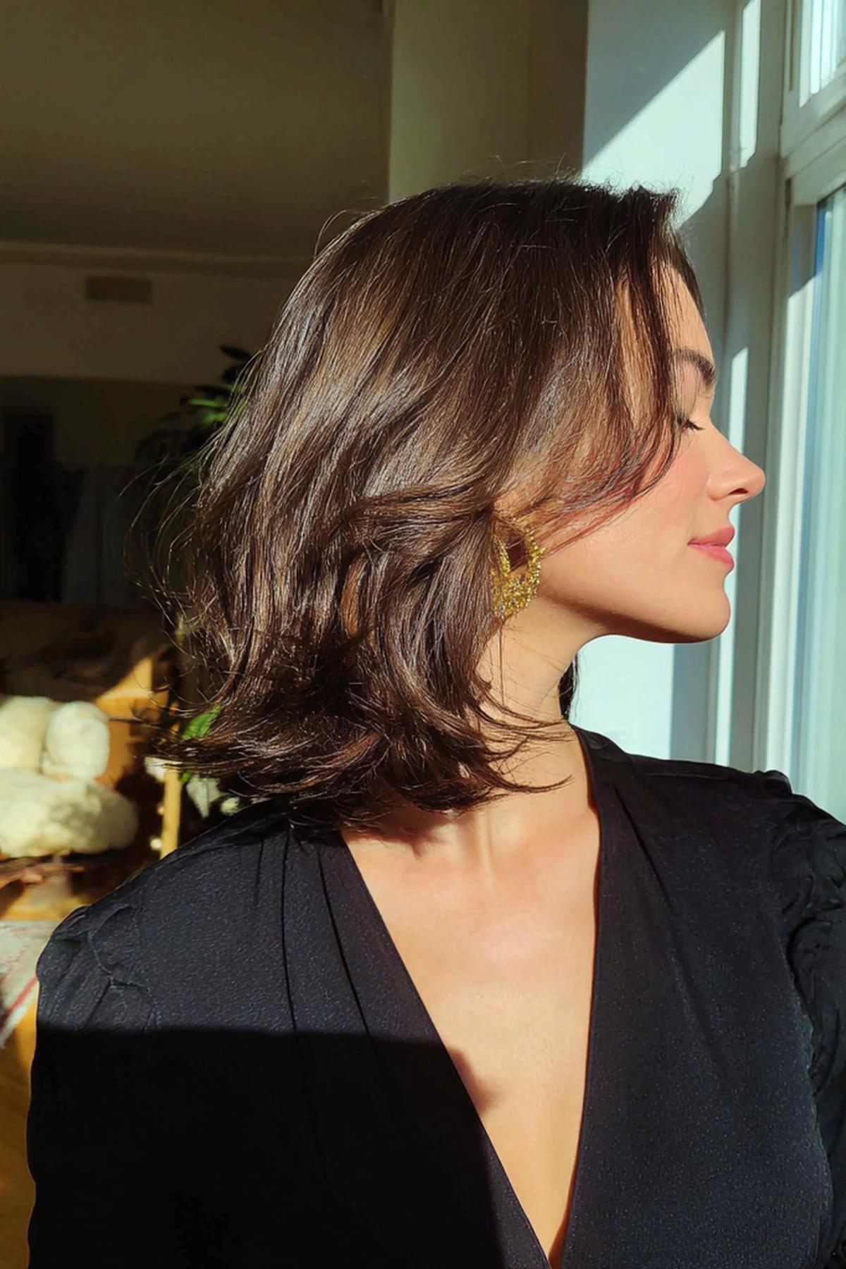 Wavy Brunette Lob Flipped Ends