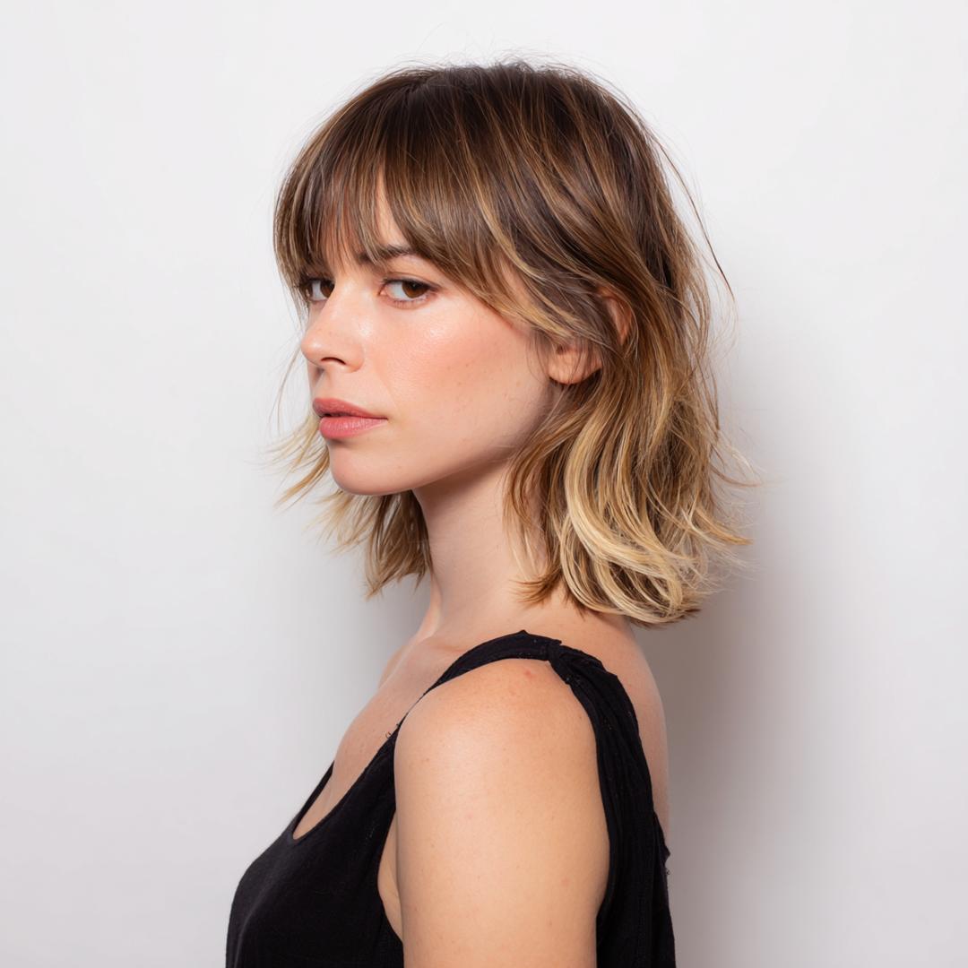 Wavy Lob With Bangs Balayage