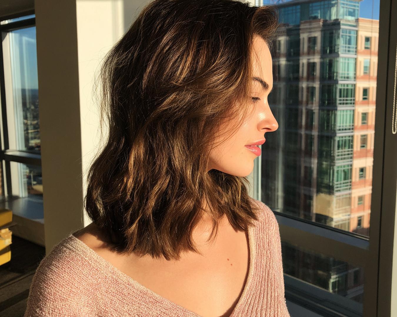 Wavy Brunette Lob Subtle Highlights