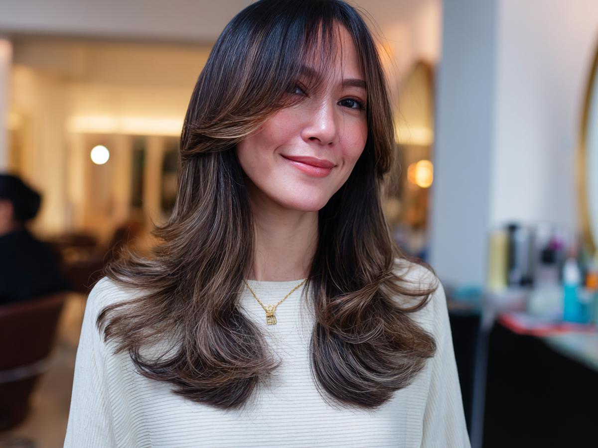 Feathered Curtain Bangs Balayage