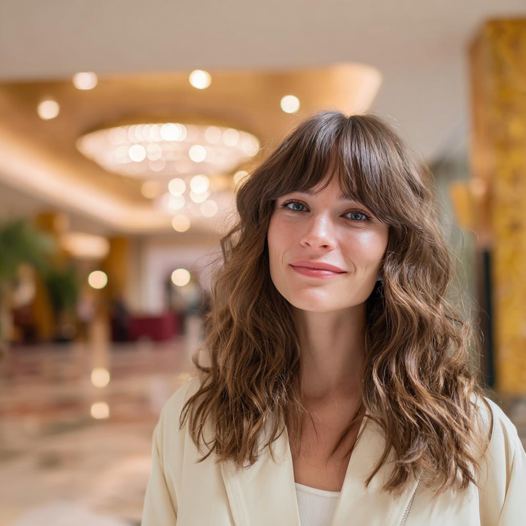 Wavy Curtain Bangs Light Brown