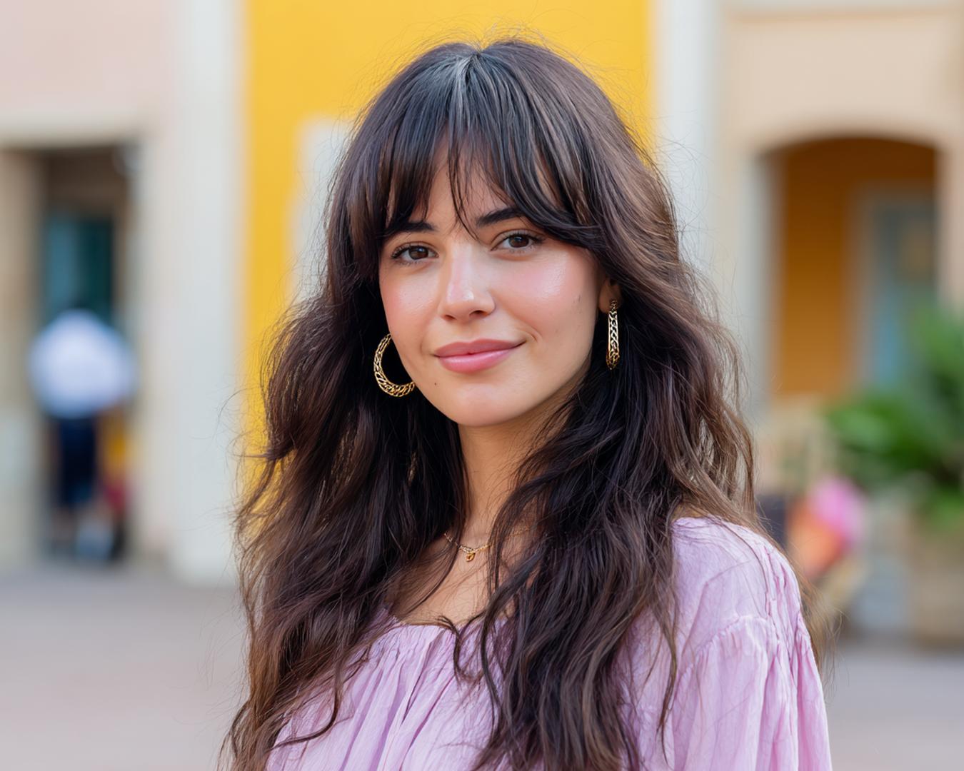 Wavy Dark Brown Curtain Bangs