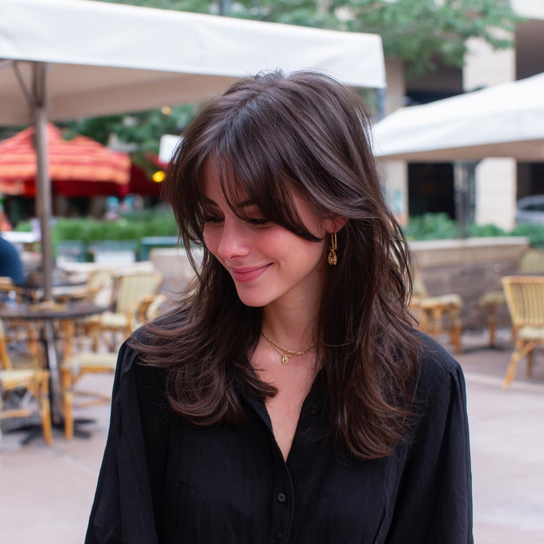 Soft Curtain Bangs Chestnut Hair