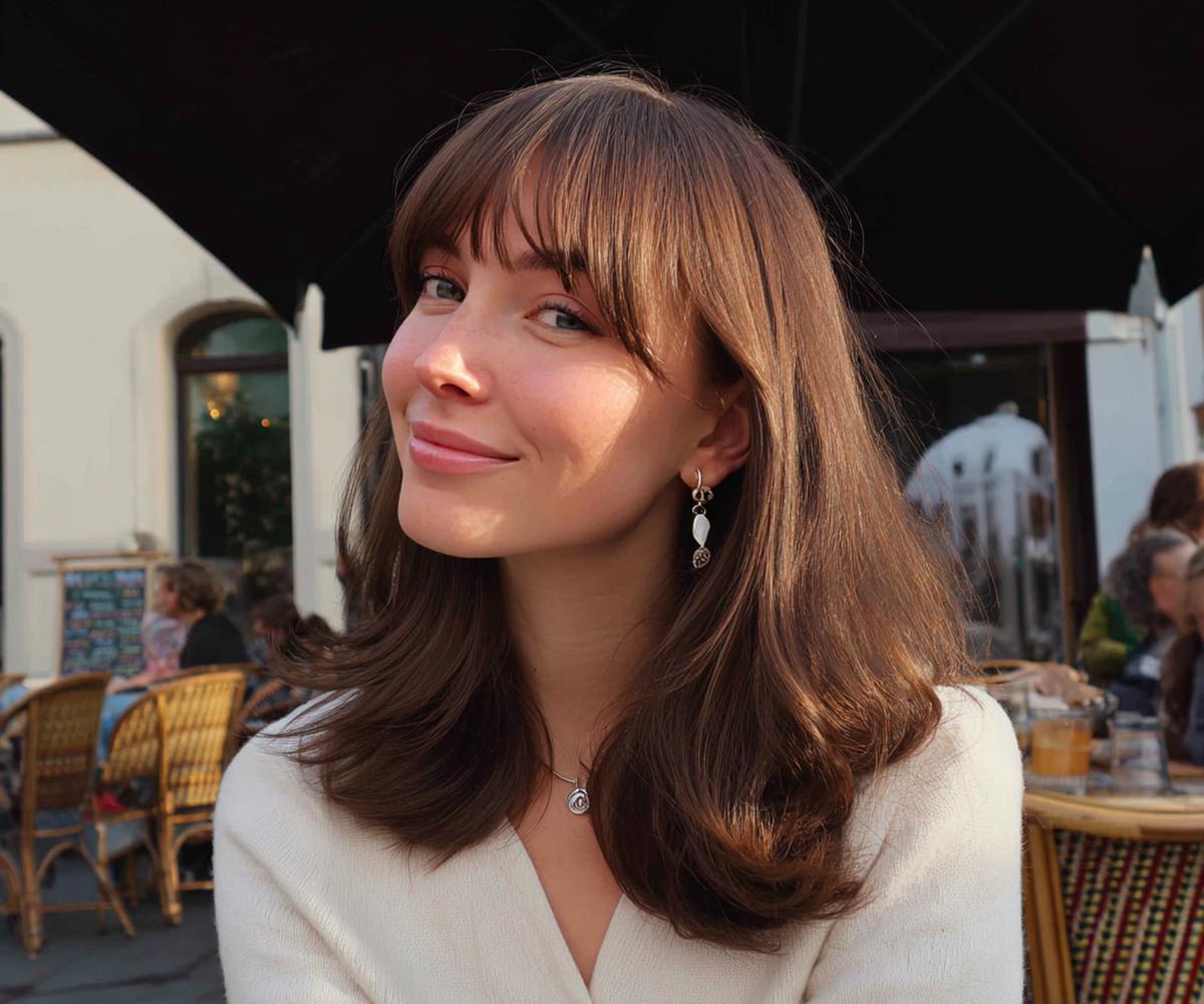 Smooth Chestnut Curtain Bangs