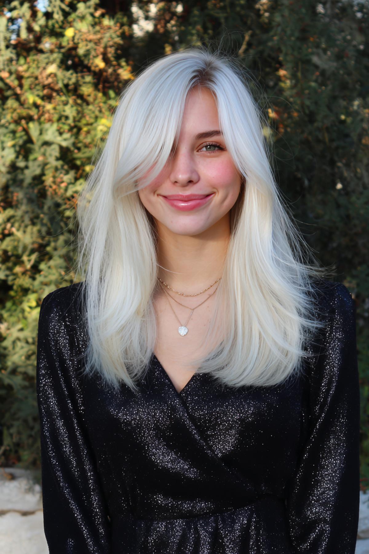 Platinum Blonde Curtain Bangs