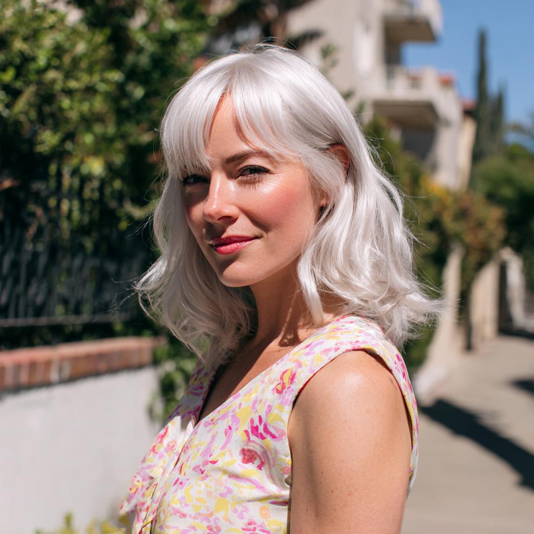 Wavy Platinum Lob Bangs