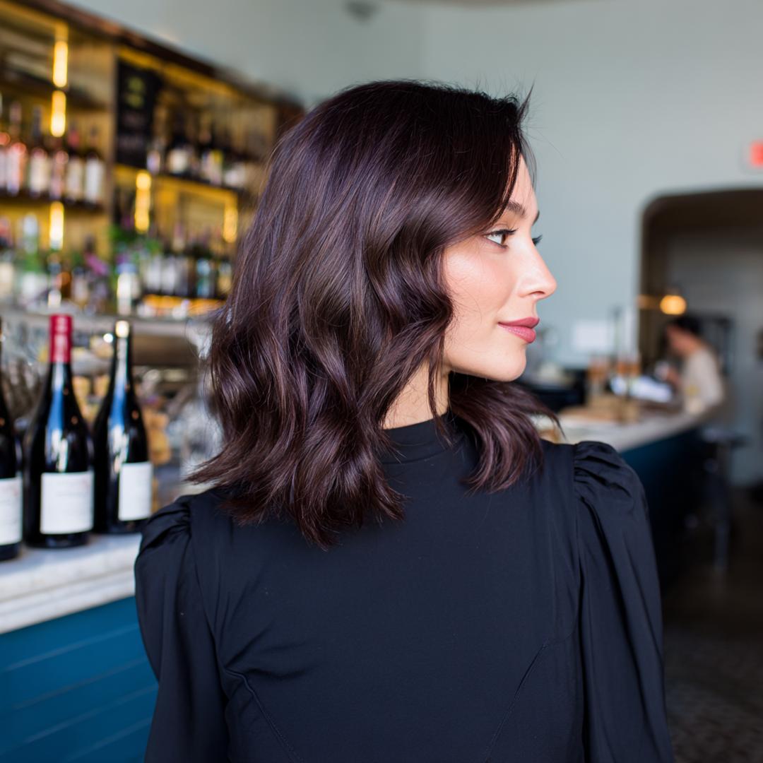 Side Part Wavy Lob Brown