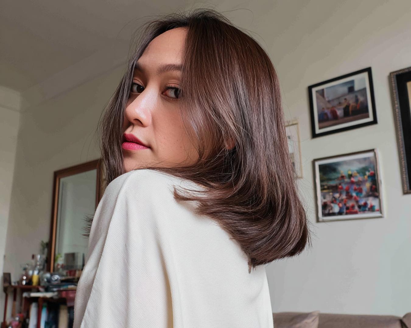 Straight Brown Lob Flicked Ends