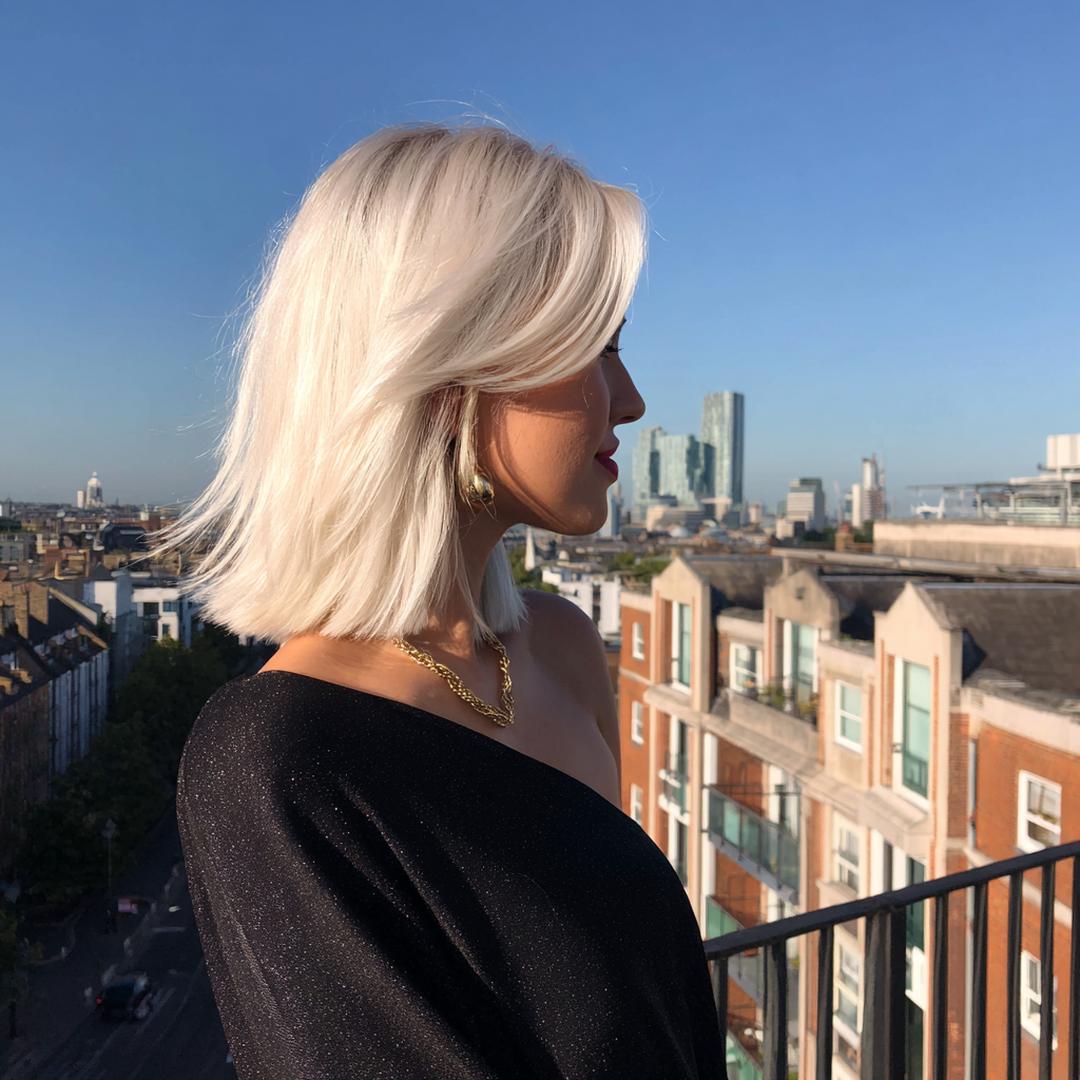 Platinum Blonde Lob Side Part