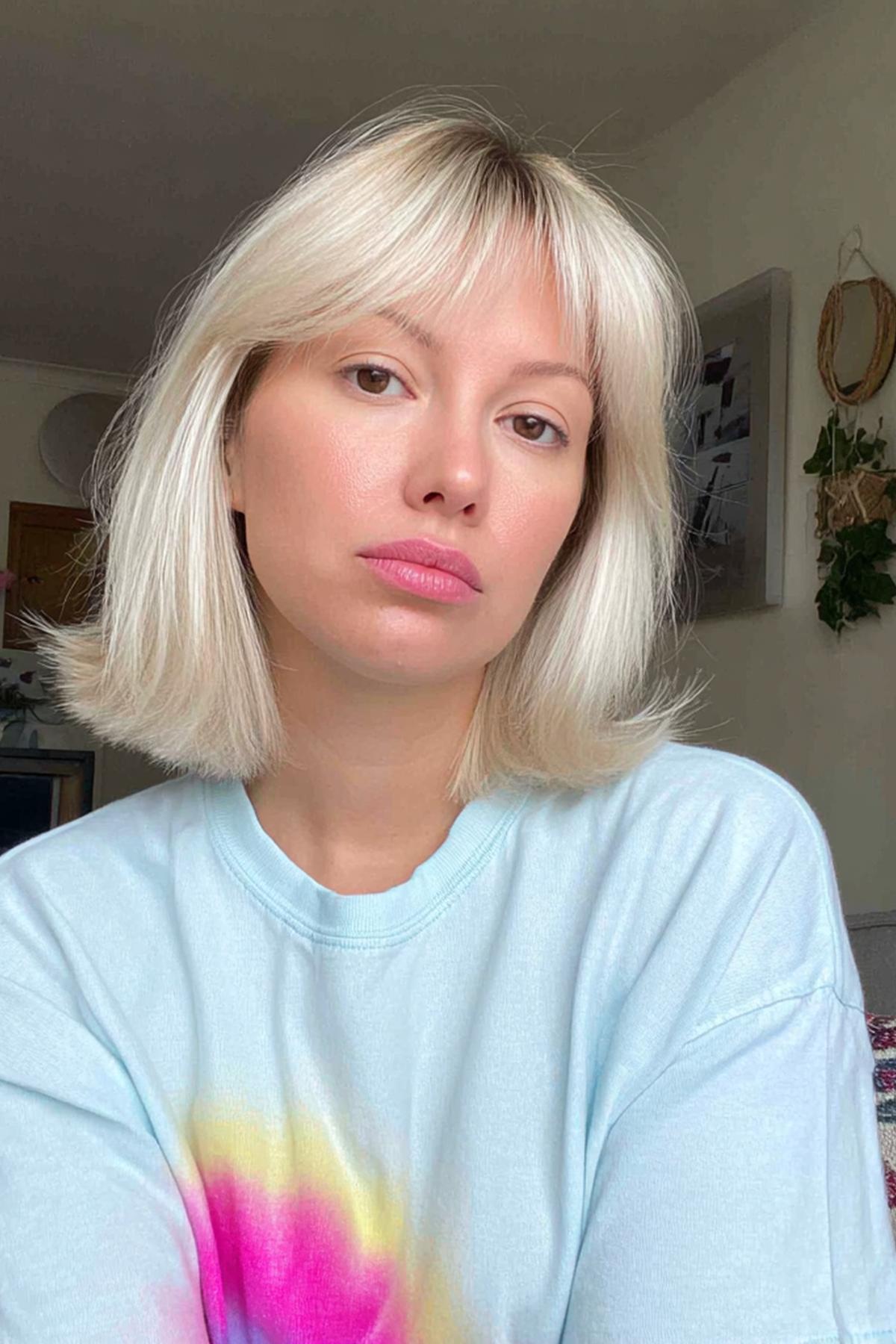 Blonde Lob With Full Bangs