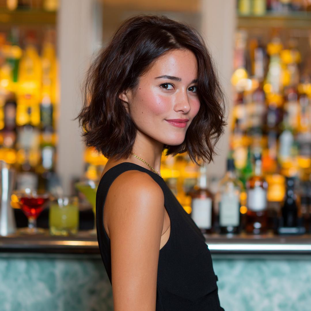 Tousled Dark Wavy Lob