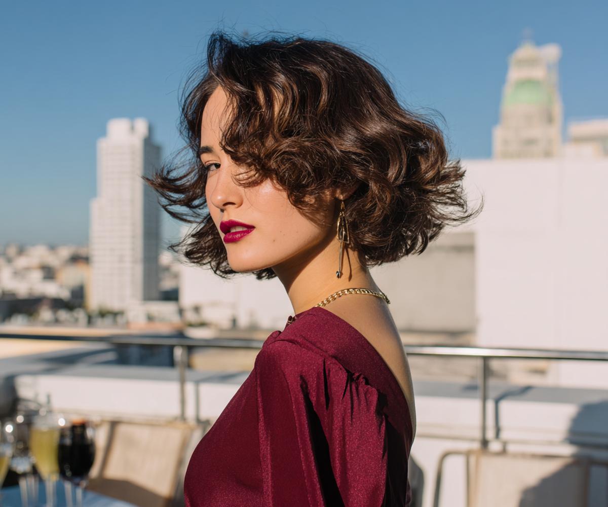 Voluminous Brunette Curly Lob