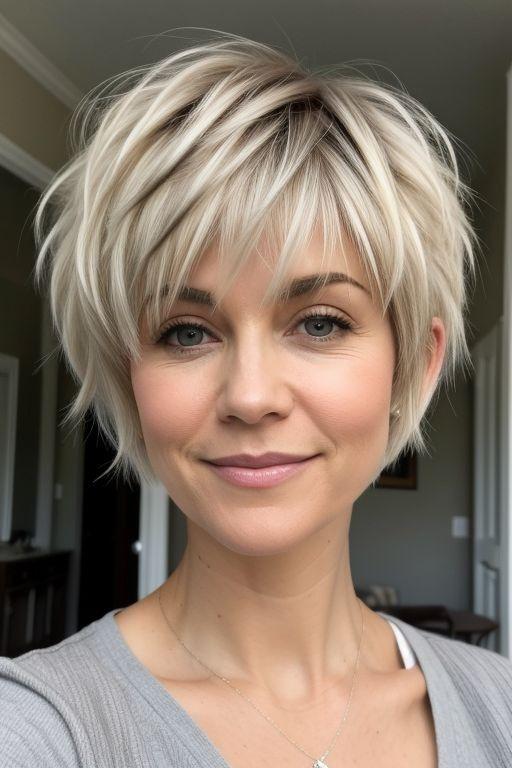 İnce saç sarışın shaggy pixie