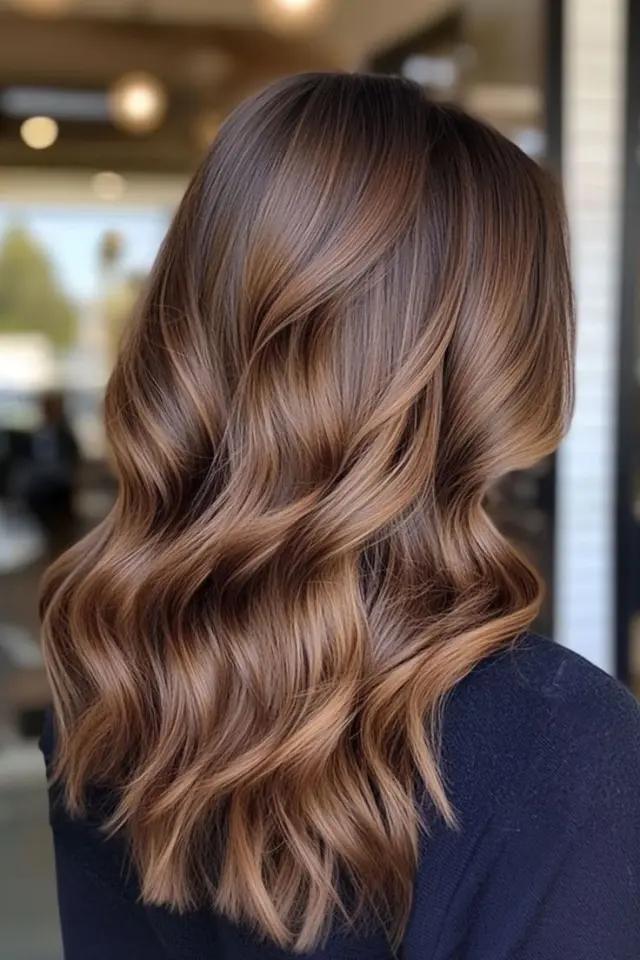 Couleur cheveux mocha mousse balayage parlak hacimli saç