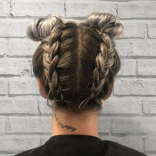 Kısa saç için ikili örgü topuz modeli
