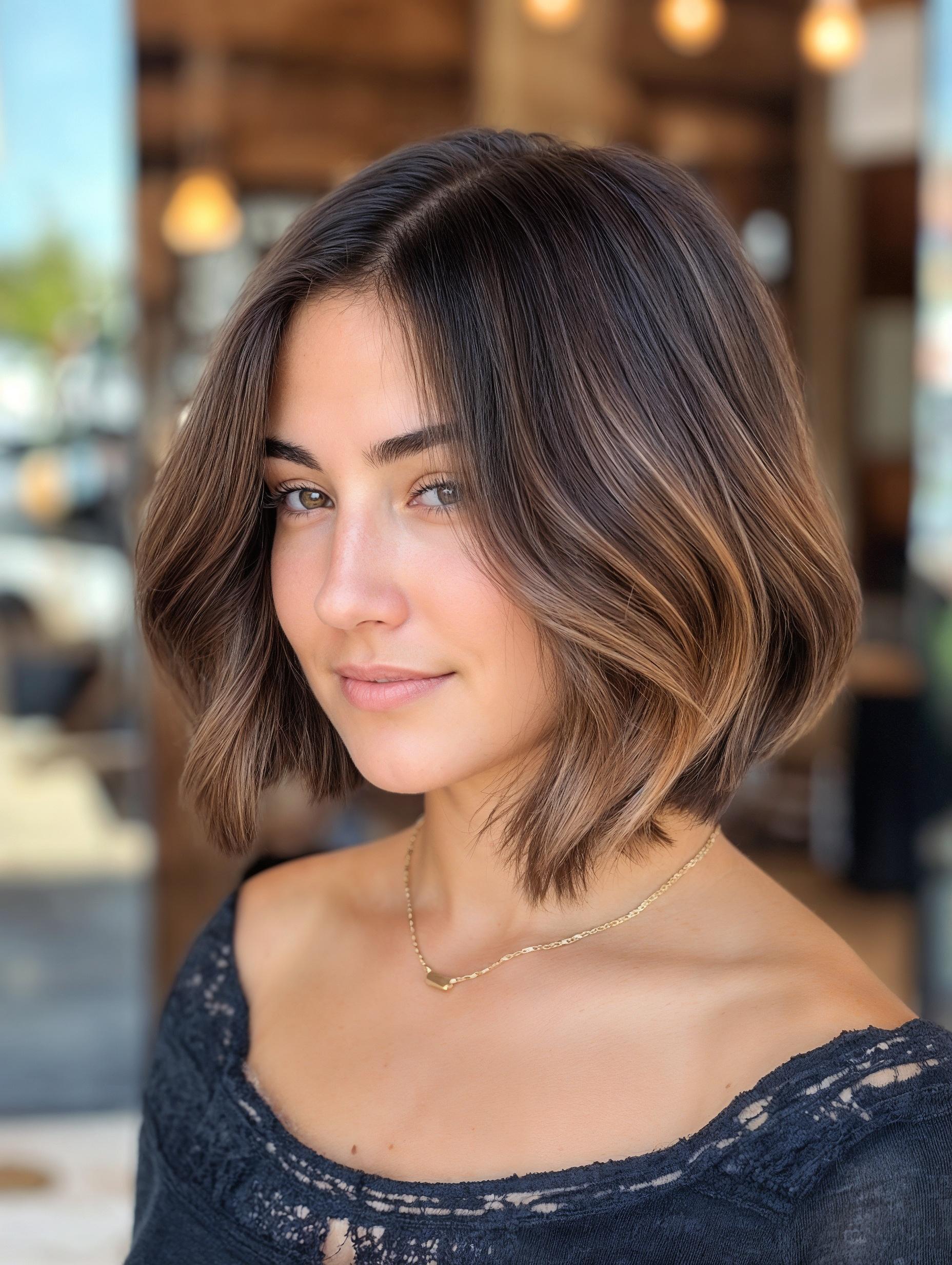 Kısa saç kumral balayage modeli