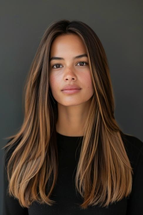 Geniş dalgalı karamel balayage saç