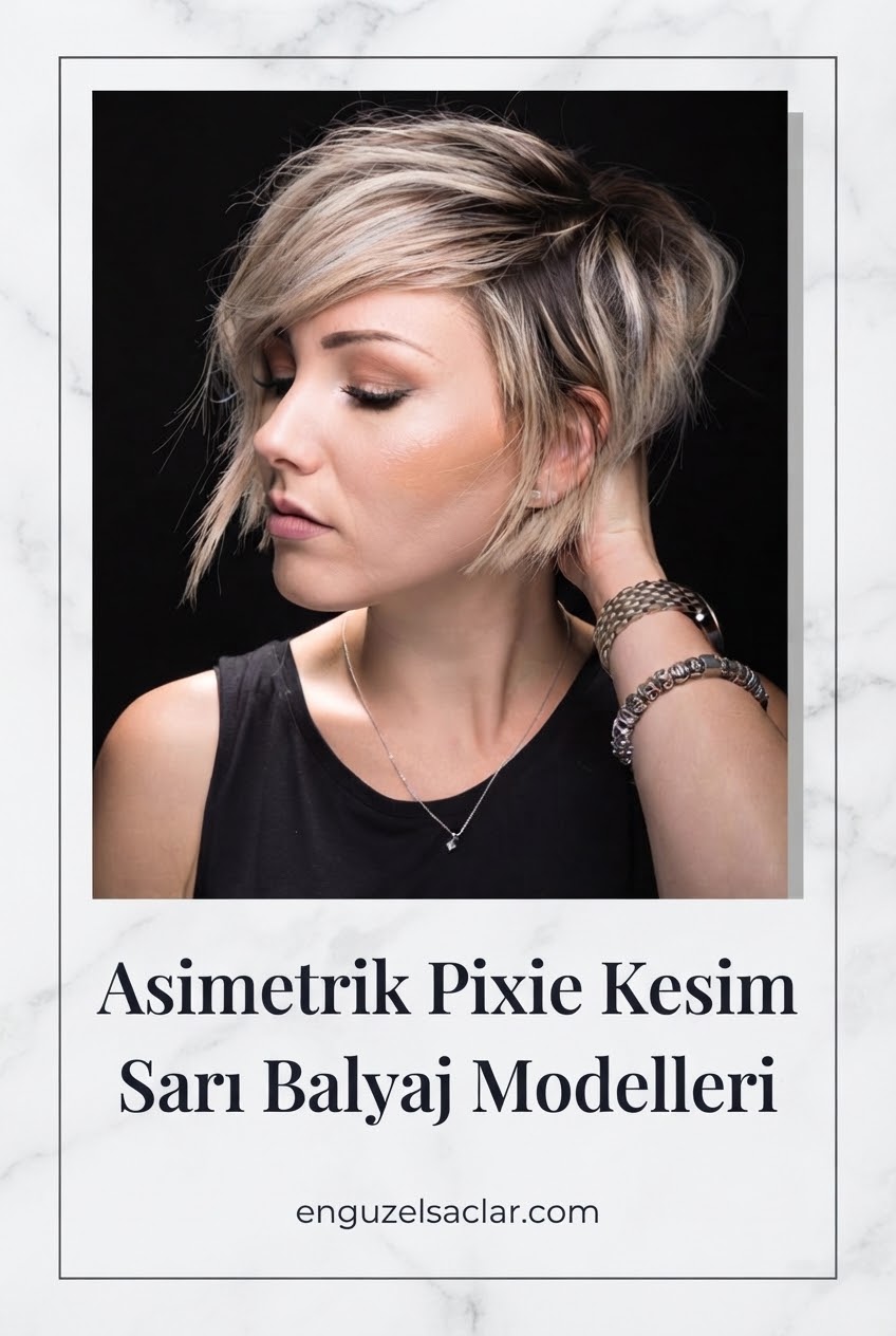 Asimetrik Pixie Kesim Sarı Balyaj Modelleri