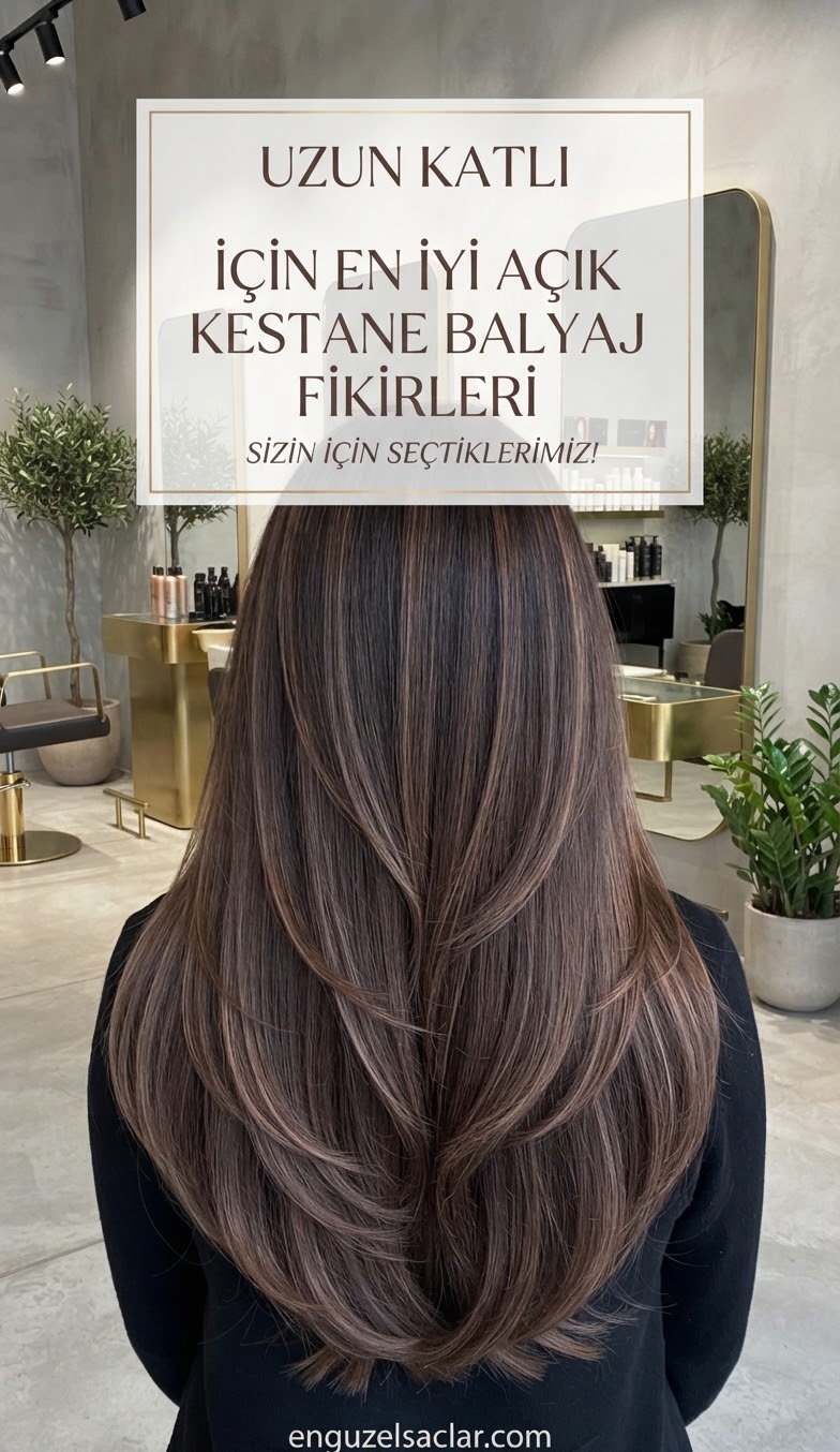 Uzun Katlı Saçlar İçin En İyi Açık Kestane Balyaj Fikirleri