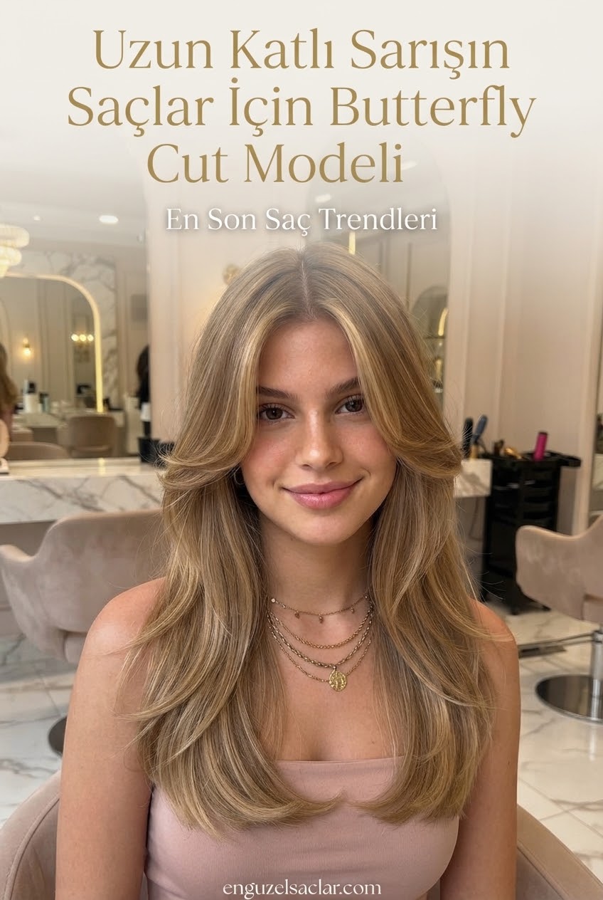 Uzun Katlı Sarışın Saçlar İçin Butterfly Cut Modeli