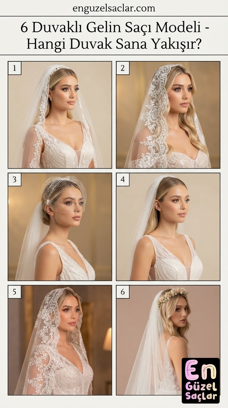6 Duvaklı Gelin Saçı Modeli - Hangi Duvak Sana Yakışır?