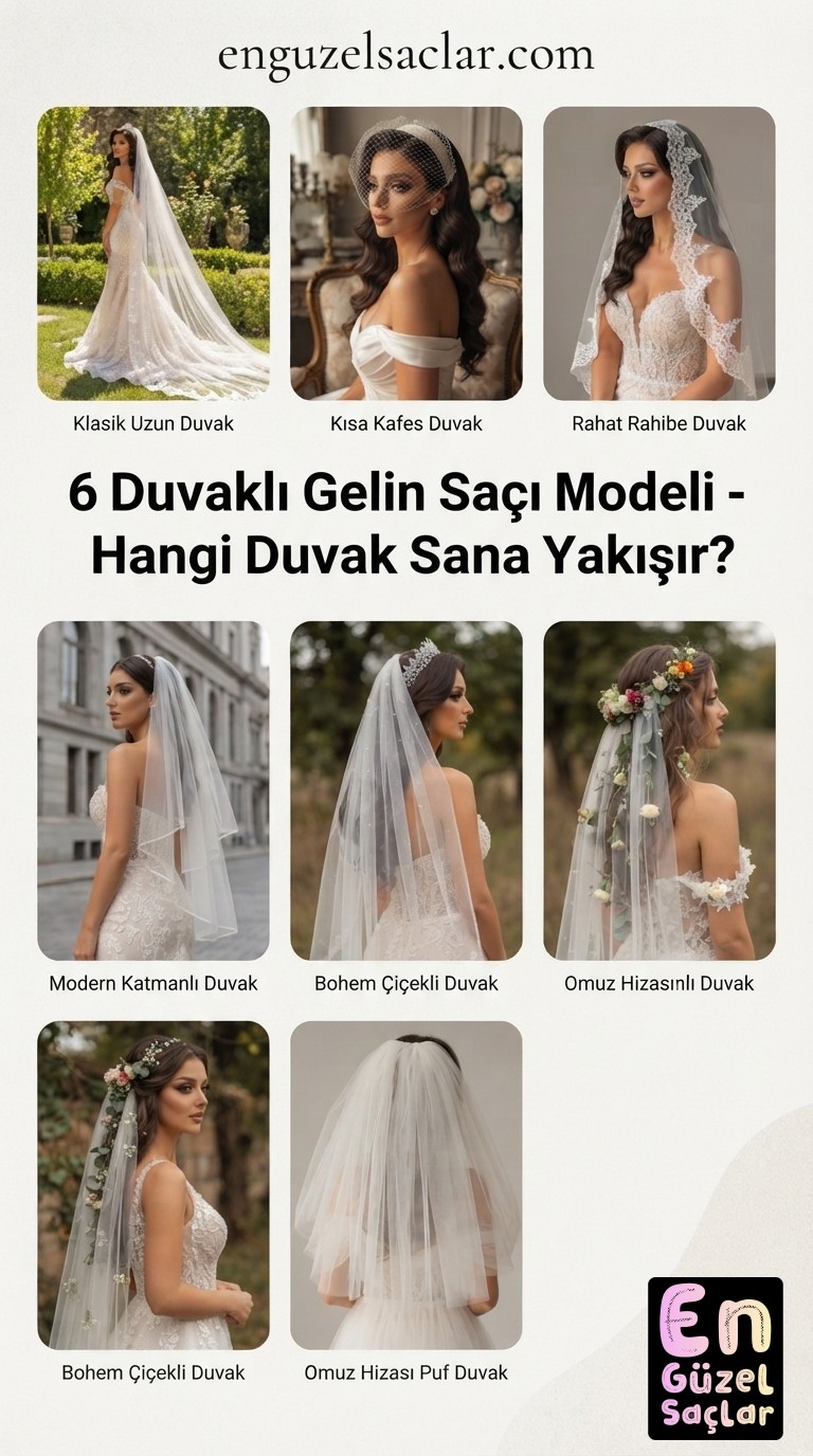 6 Duvaklı Gelin Saçı Modeli - Hangi Duvak Sana Yakışır?