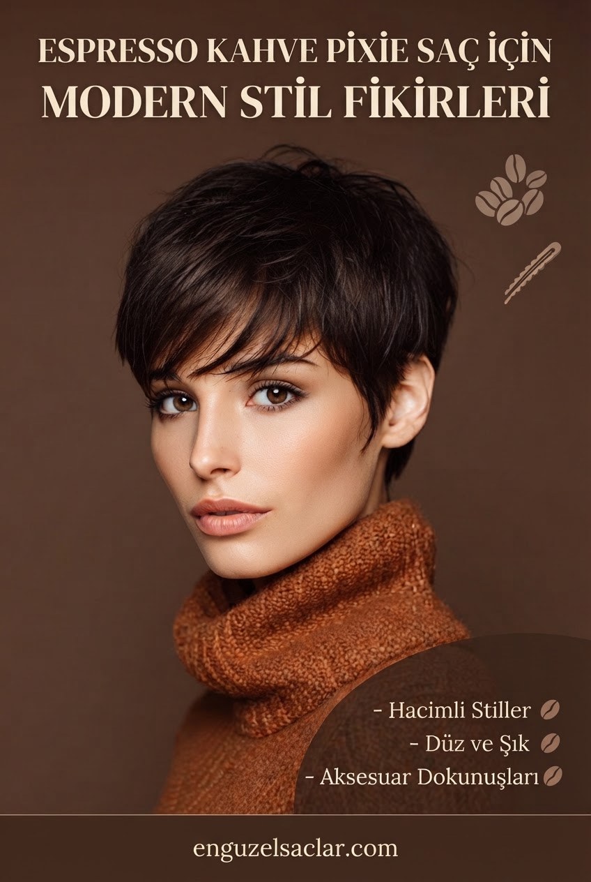 Espresso Kahve Pixie Saç İçin Modern Stil Fikirleri