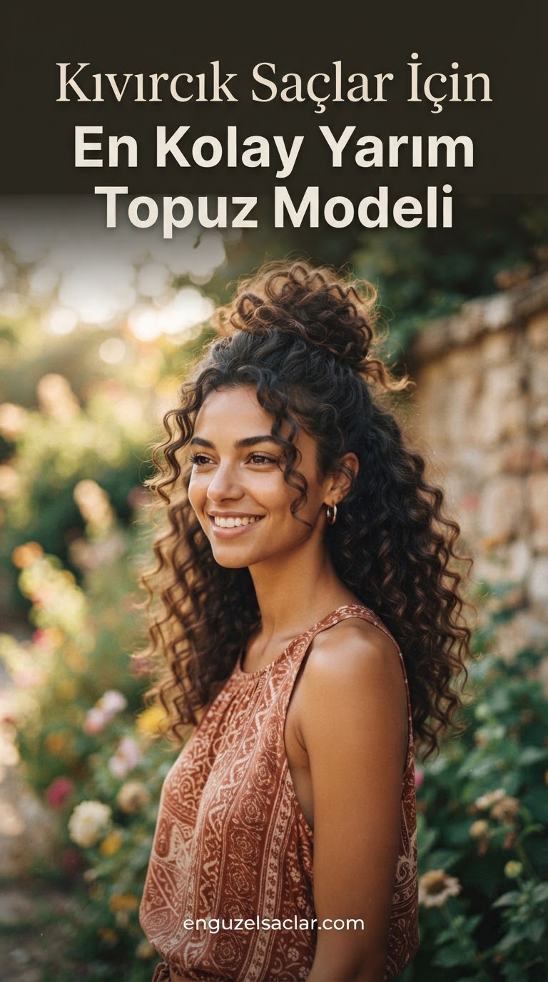 Kıvırcık Saçlar İçin En Kolay Yarım Topuz Modeli