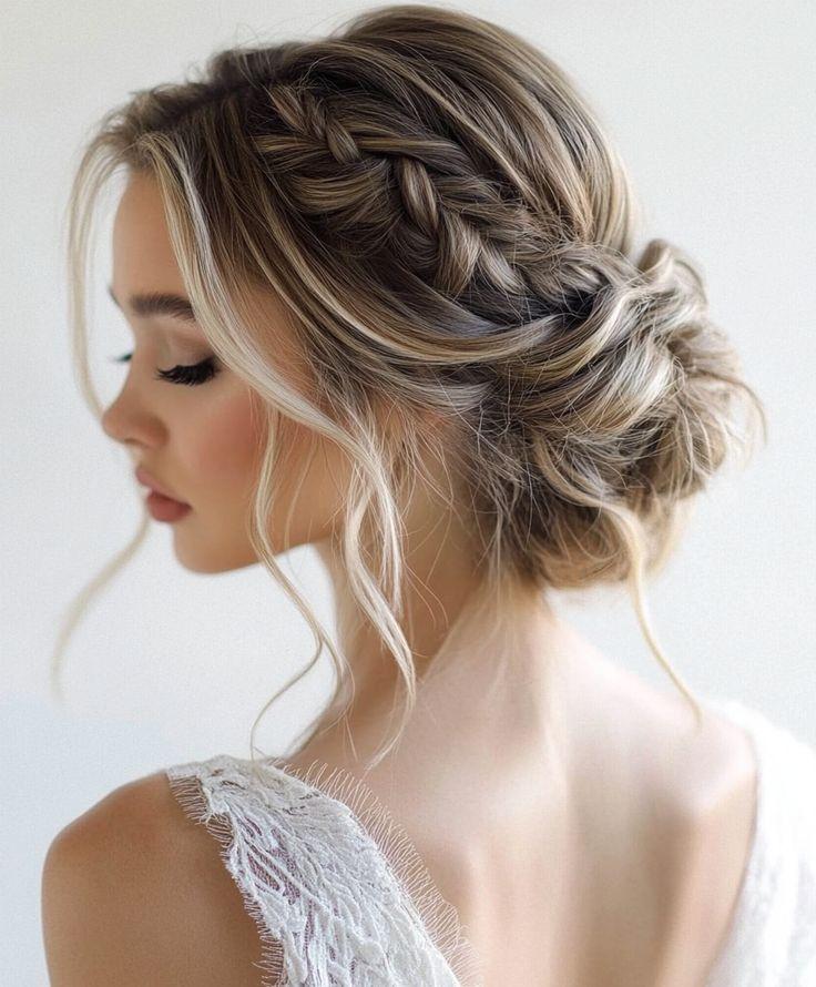Romantik örgülü topuz saç modeli