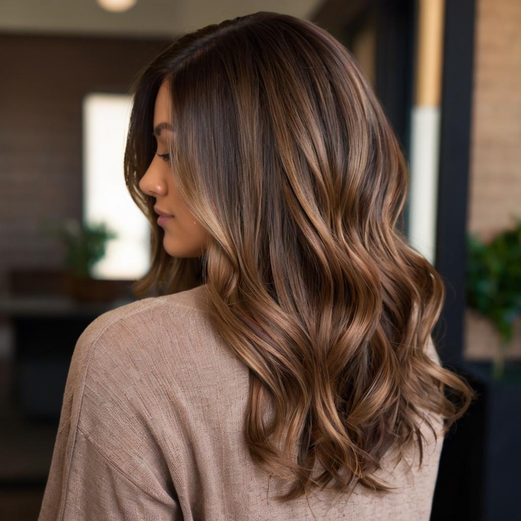 Couleur cheveux mocha mousse balayage sıcak kahve dalgaları