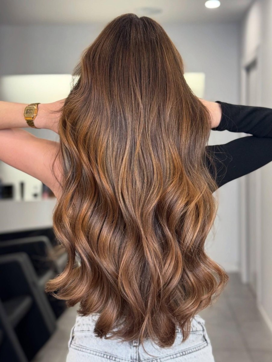 Dalgalı kestane balayage saç